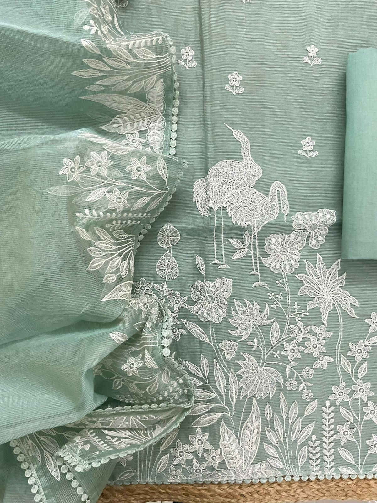 Atharva Heritage PURE STRIPED Mul CHANDER  French THREAD EMBROIDERED SUIT CH5459 mint