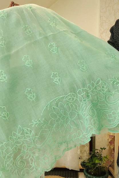 PURE MUL CHANDERI AND ORGANZA EDITS LC1701 SEA GREEN