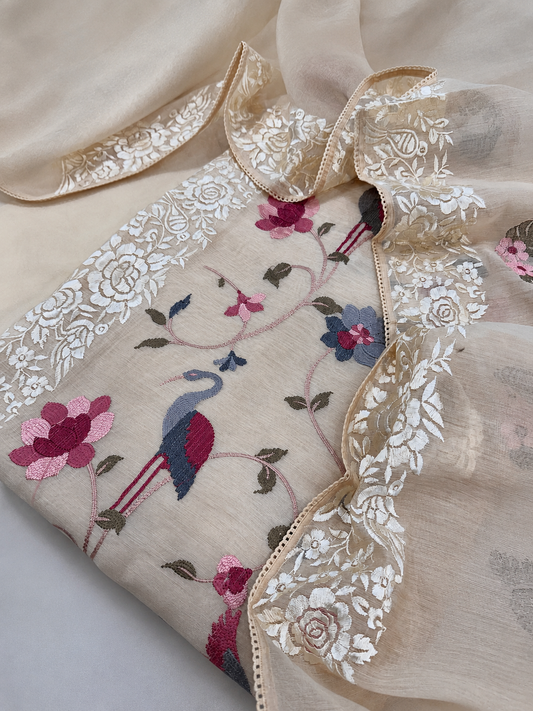 Atharva Heritage Unstitched Pure Mul Chanderi Kurta with Pure MUL Chanderi dupatta AH18133127