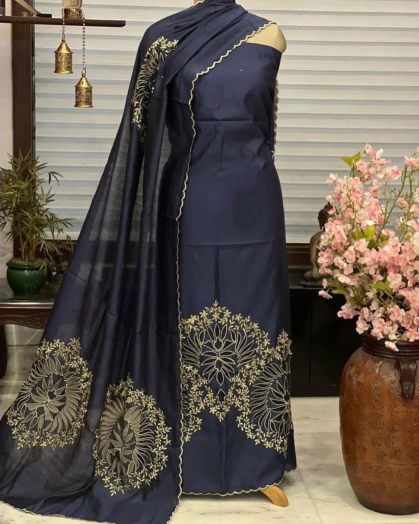 ATHARVA HERITAGE Hand CUTWORK Embroidery Salwar Kameez/Chanderi Cut-Work Shirt & Dupatta/Santoon Bottom/Custom Stitch Unstitch/Plazo/Pant/CUT80344