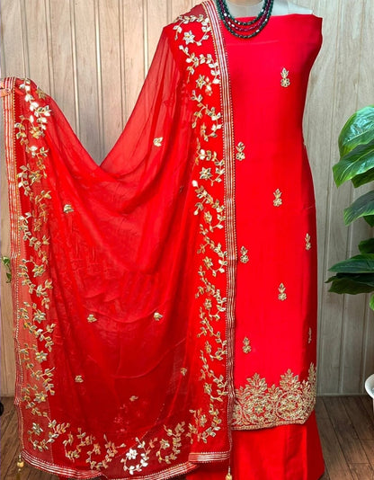 Atharva Heritage Radiant Red Georgette Suit Set – Festive & Wedding Edition