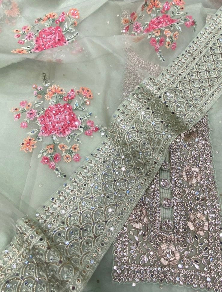 ATHARVA HERITAGE Sheer Luxury PURE SILK ORGANZA HAND EMBROIDERED KURTA WITH CROSS STITCH EMBROIDERED DUPATTA Collection SLR009