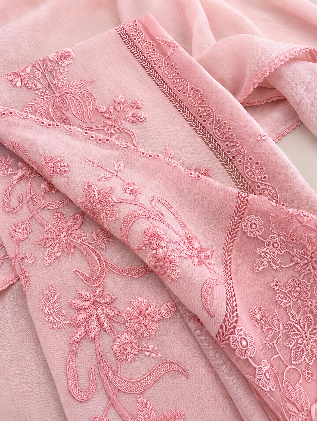 ATHARVA HERITAGE PURE MUL CHANDERI Thread Embroidery Pakistani SUIT AH1813091 Pink