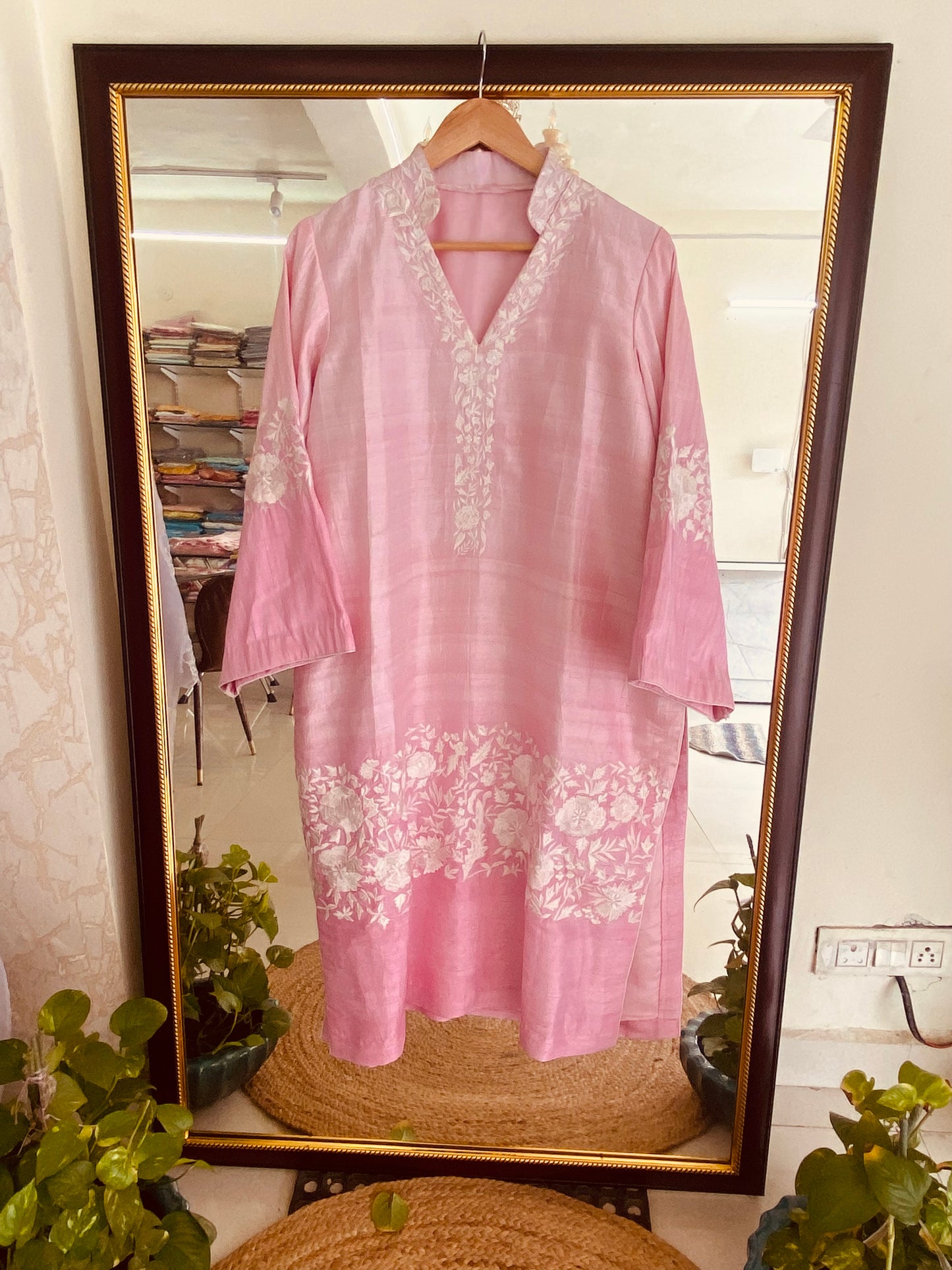 Atharva Heritage/HAND EMBROIDERED PARSI GARA PURE CHANDERI SILK 70 GRAMS Indian  suit PRP001