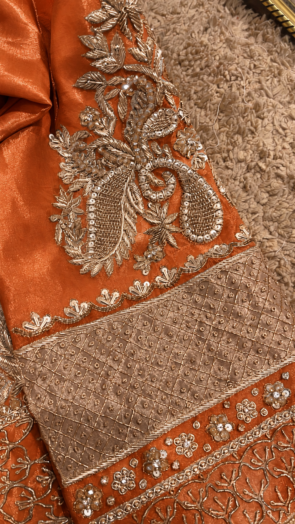 Atharva Heritage ✨Kerwachauth Special  – Pure SATIN organza 80 Grams Zardozi Ensemble Front Embroidery 3 Pc  ✨ PTSTHZ567
