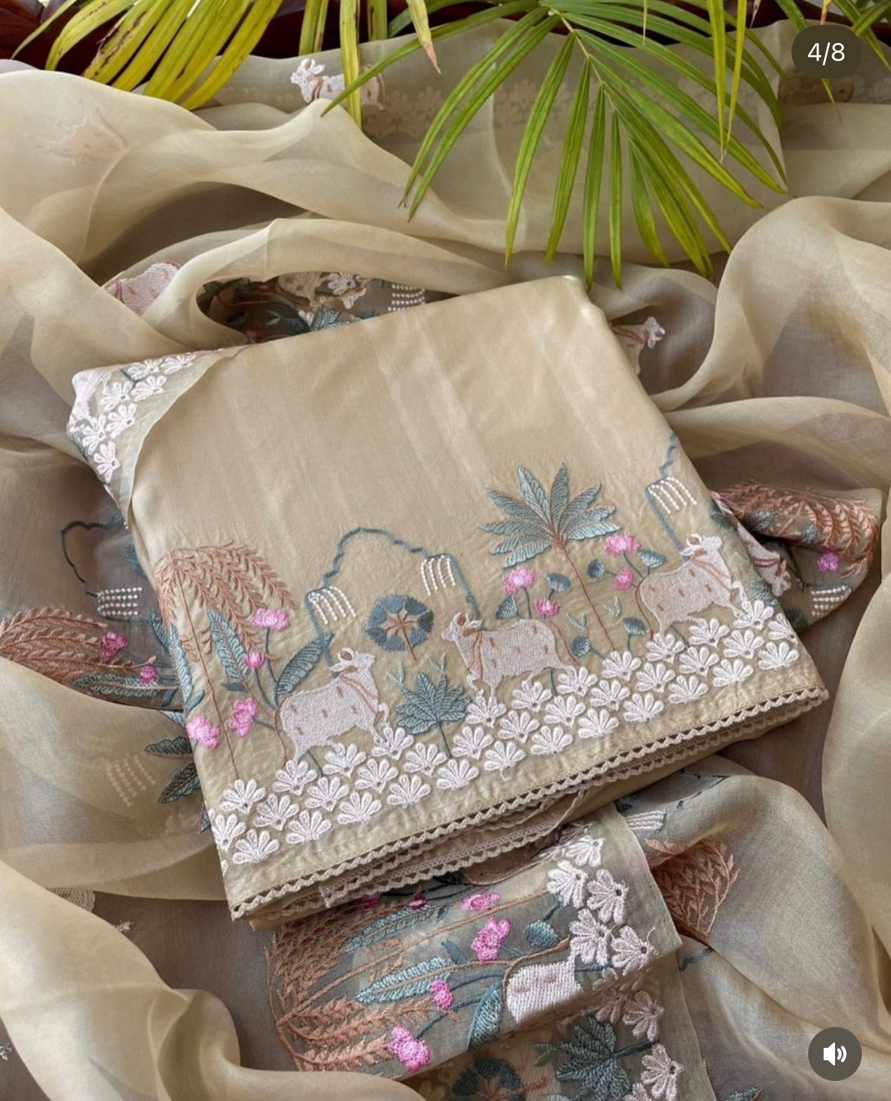 Atharva Frech Thread Pichwai motifs  Embroidered Pure Mul Chanderi Hand woven  edits AH1318P67