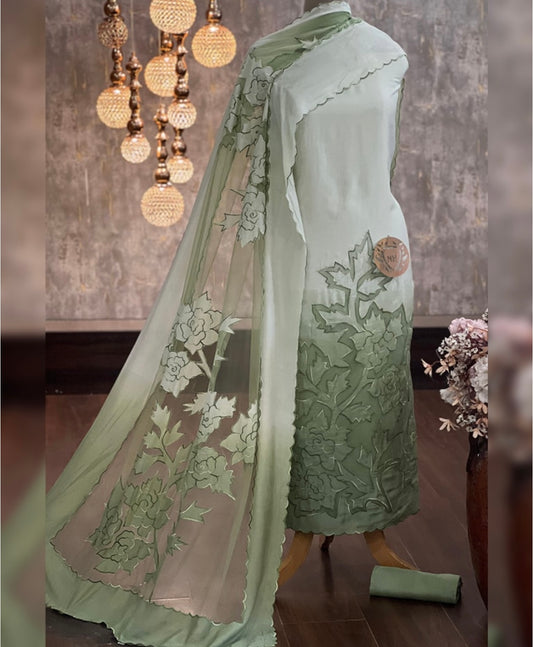 ATHARVA HERITAGE Hand Applique /Cutwork  Embroidery Salwar Kameez/pure Mul  Chanderi Shirt & Dupatta/Santoon Bottom/Custom Stitch Unstitch/Plazo/Pant/ CUT8075G