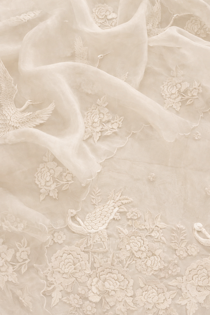 Atharva Heritage Sheer Luxury Pure Silk Organza Parsi Embroidered Monochrome Trousseau Collection unstitched Suit AH1318MB76