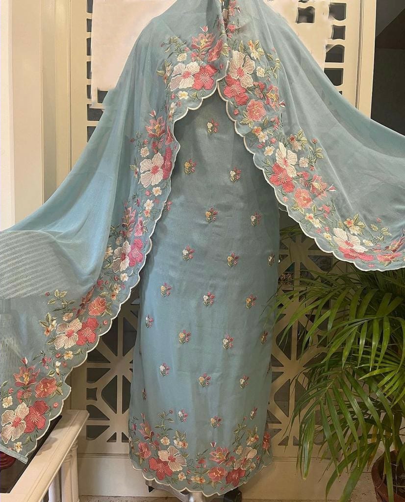 Atharva Heritage Pure Mul Chanderi Parsi Front And Back Jaal Embroidered SUIT AHCH54309