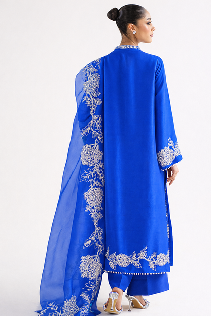 Atharva Heritage Sheer Luxury Pure Silk Ready to Wear Pakistani Suit SLP0012 Electric Blue