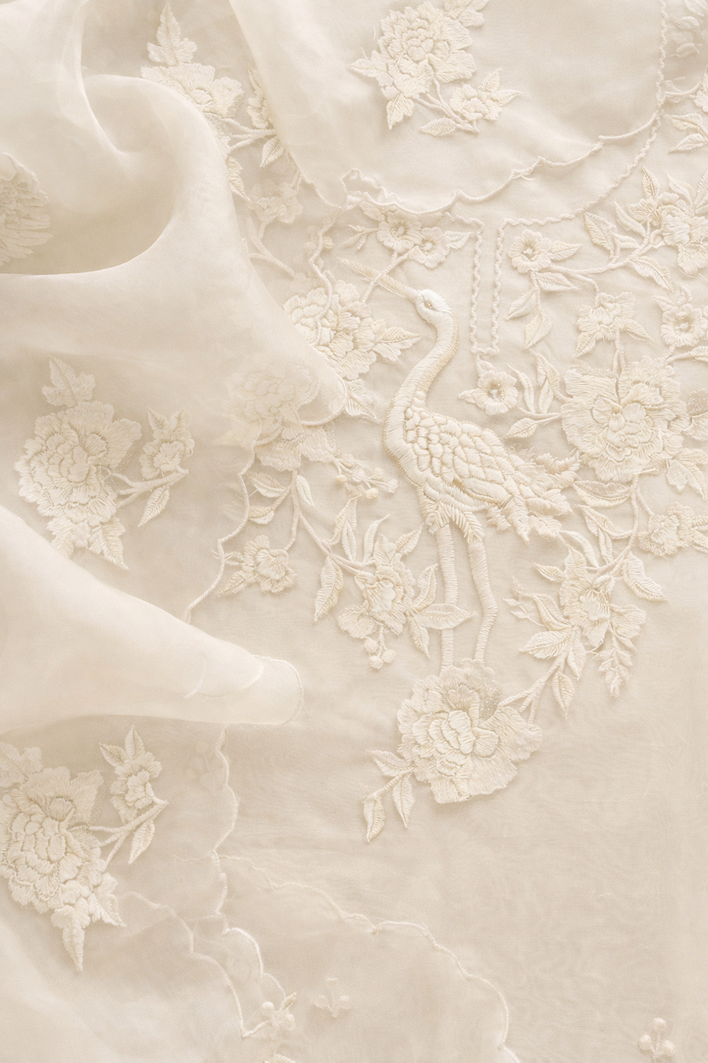 Atharva Heritage Sheer Luxury Pure Silk Organza Parsi Embroidered Monochrome Trousseau Collection unstitched Suit AH1318MB76