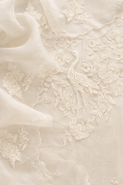 Atharva Heritage Sheer Luxury Pure Silk Organza Parsi Embroidered Monochrome Trousseau Collection unstitched Suit AH1318MB76