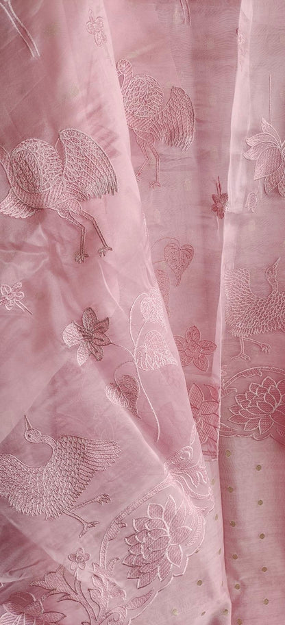 PURE CHANDERI SILK AND ORGANZA EDITS LC1702Pink