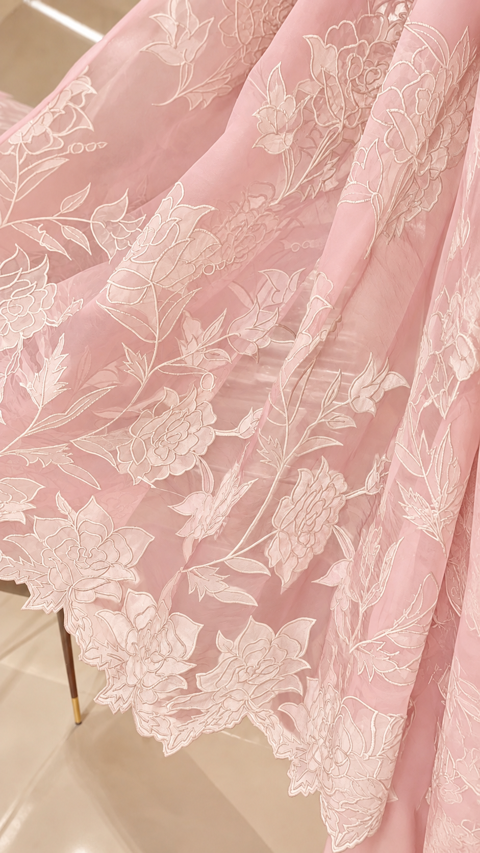 Atharva Heritage Sheer LuxuryPure Silk Organza Hand Applique Pastel Pink and Ivory Applique Saree AH-001(D)