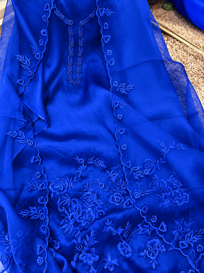Atharva Heritage Enchanting Elegance: Pure Satin Silk Organza 80 Grams  Pakistani Suits Adorned Monochrome Embroidery AH1813673