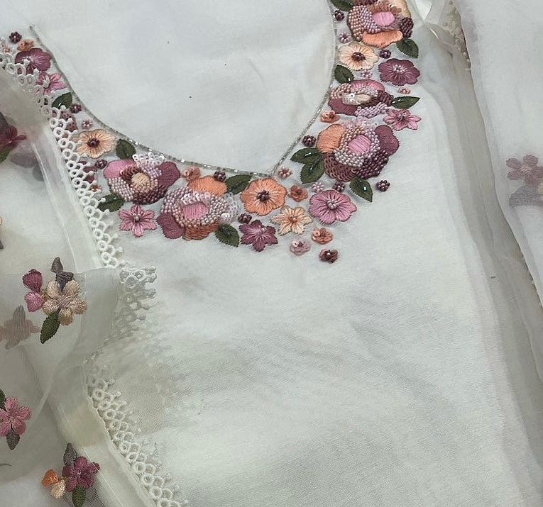 PURE CHANDERI SILK AND ORGANZA EDITS CHO001C Cream