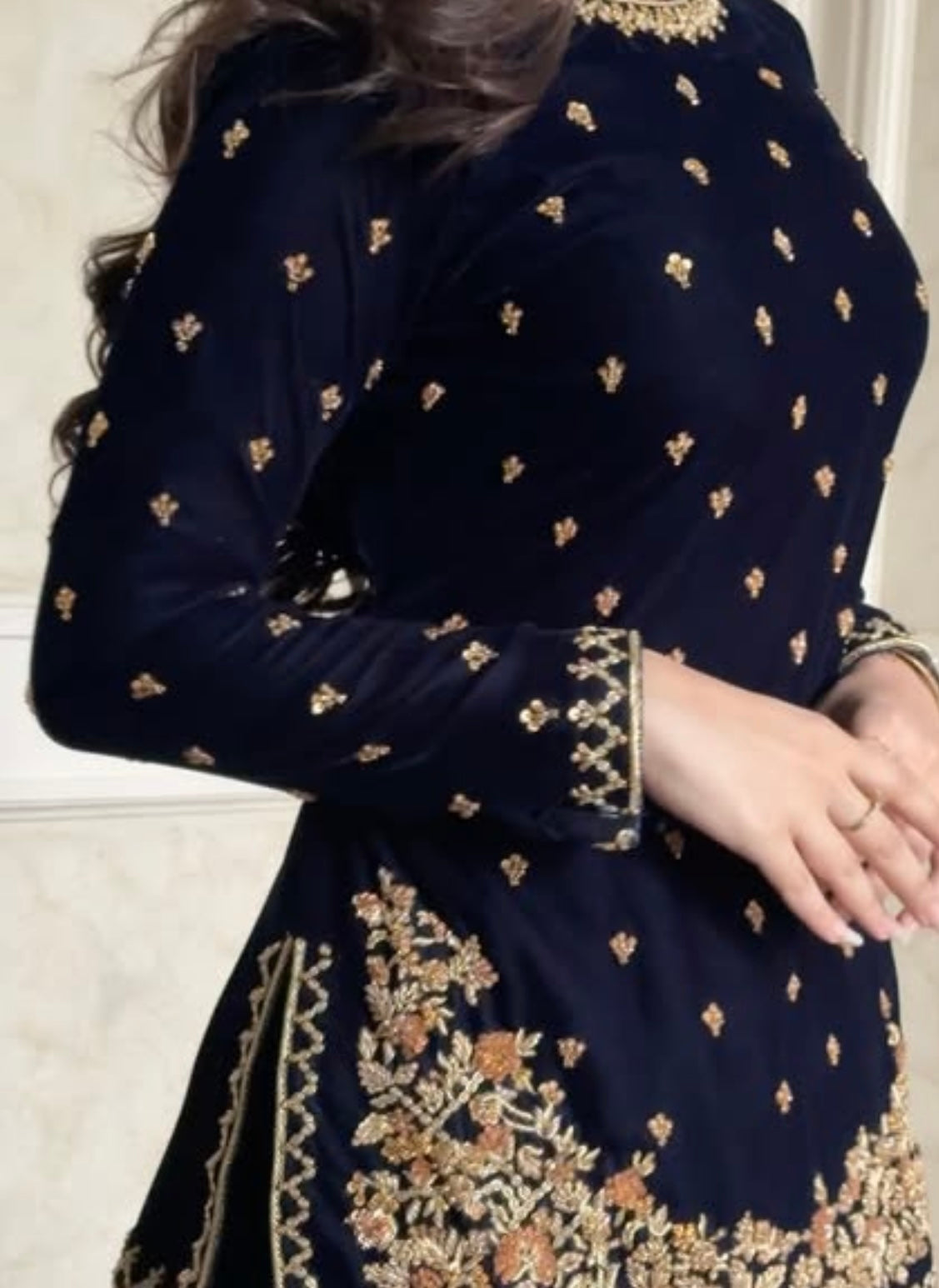 Atharva Heritage Royal Blue Pure Silk Velvet Garara Set with Hanzardozi Embroidery 181331921