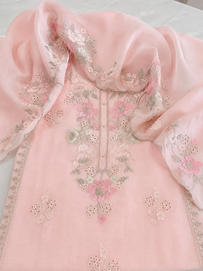 ATHARVA HERITAGE PURE MUL CHANDERI Cross stitch Embroidery Pakistani SUIT AH1813091 Pink