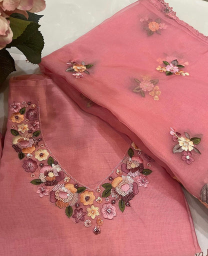 Atharva Heritage Unstitched Pakistani Suit , Pure Chanderi silk 70 Grams Kurta , Pure Silk Organza 35 Grams Dupatta CHO00678