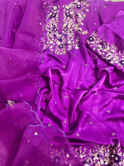 Atharva Heritage Premium Hand-Embroidered Farshi Salwar Suit in Pure Satin Silk PSSF147