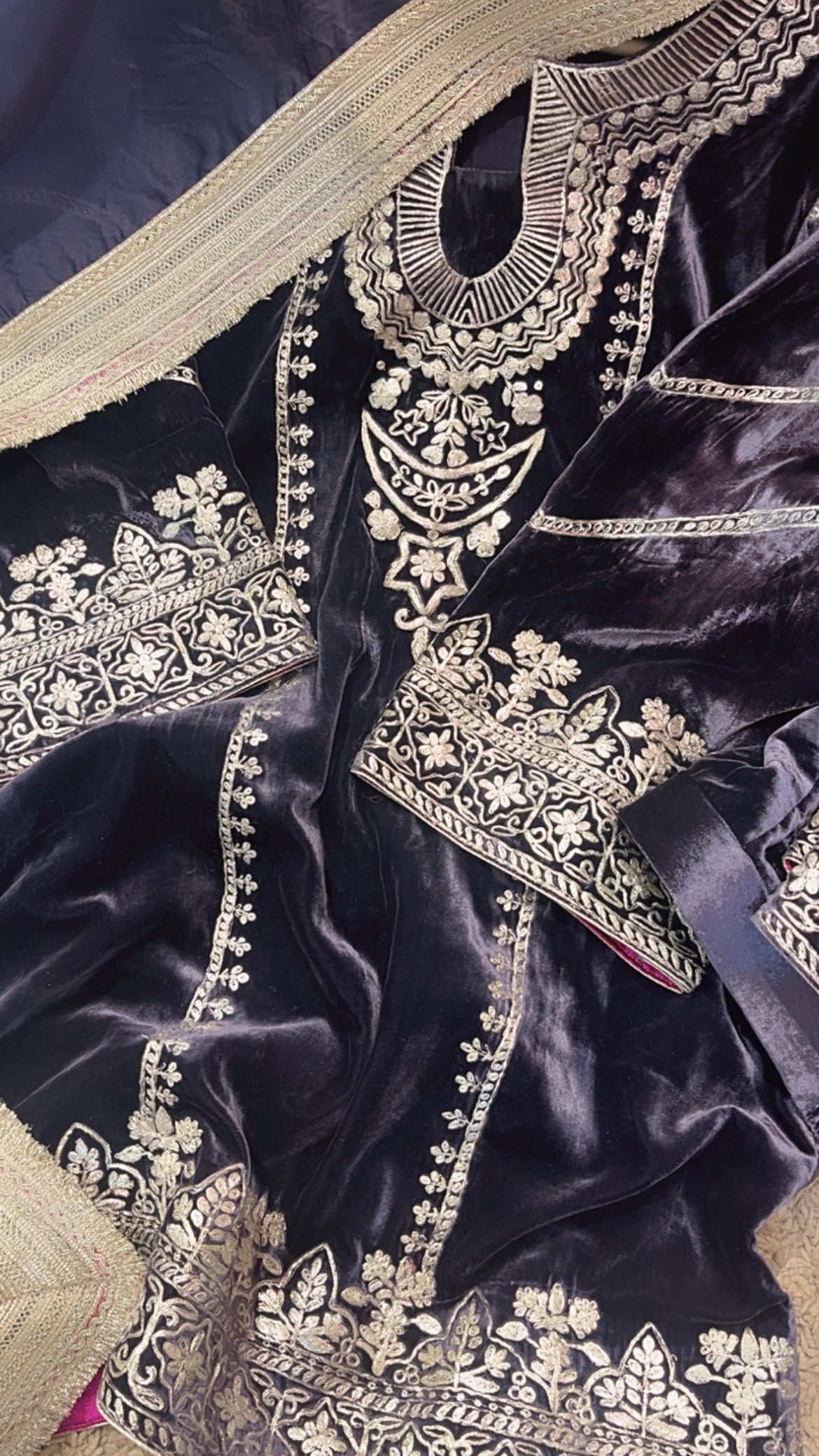 Atharva Heritage Pure Silk Velvet Violet Color Pakistani Co-ord Set with All-Over Pita Embroidery & Organza Dupatta AH181331345
