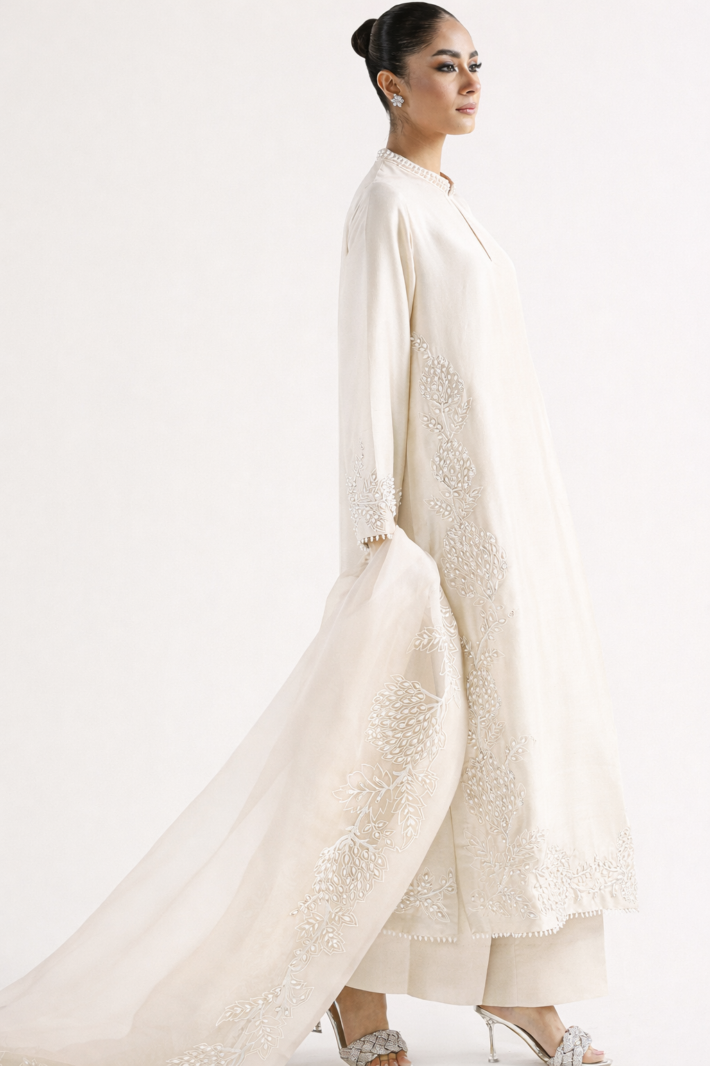 Atharva Heritage Sheer Luxury Pure Silk Ready to Wear Pakistani Suit SLP0012 Ivory