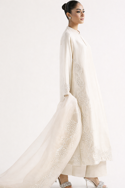 Atharva Heritage Sheer Luxury Pure Silk Ready to Wear Pakistani Suit SLP0012 Ivory