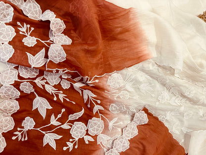 ATHARVA Hand Applique /Cutwork  Embroidery Salwar Kameez/pure Chanderi Silk Shirt & Dupatta/Santoon Bottom/Custom Stitch Unstitch/Plazo/Pant/ CUT8068 Ivory And Water Gold