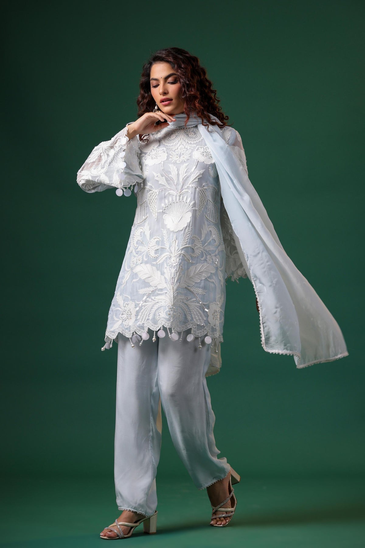 Sheer Luxury Ready to Wear Pakistani Coord Set SLP008(Ice Blue)