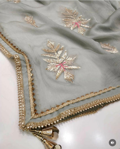 ATHARVA Hand Embroidery Salwar Kameez /Chiffon Dupatta With Stunning Gota & Trim/Custom Stitch Unstitch/Gift/Patiala/Anarkali/Churridar/CH17316 Grey