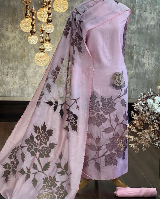ATHARVA HERITAGE Hand CUTWORK Embroidery Salwar Kameez/Pure Chanderi Shirt & Dupatta/Santoon Bottom/CUT80368 Pink