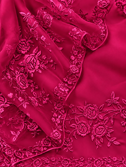 Atharva Heritage Pure Silk Organza Parsi Thread Monochrome Embroidery Front And Back  Suit SOP543