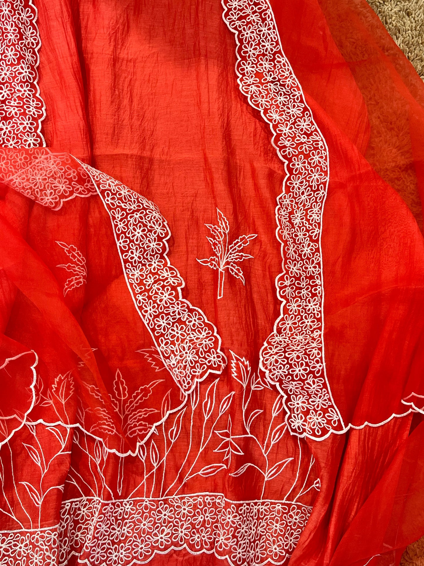 PURE MUL CHANDERI  AND Pure Silk ORGANZA EDITS CHO00156BR  Brick Red
