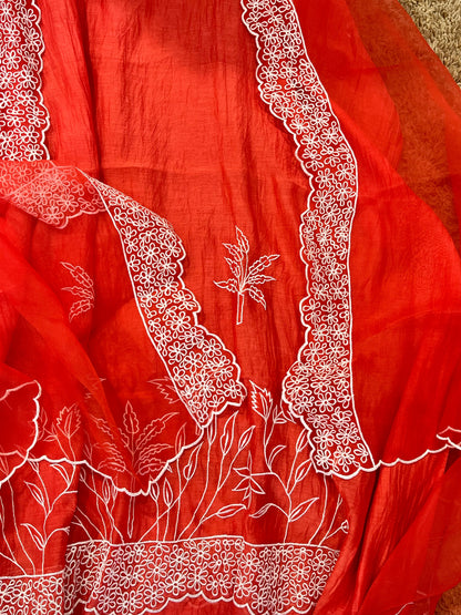 PURE MUL CHANDERI  AND Pure Silk ORGANZA EDITS CHO00156BR  Brick Red