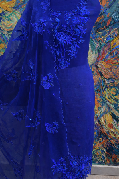 Atharva Heritage Sheer Luxury Pure Silk Organza Parsi Embroidered Monochrome Trousseau Collection unstitched Suit AH1318MB76