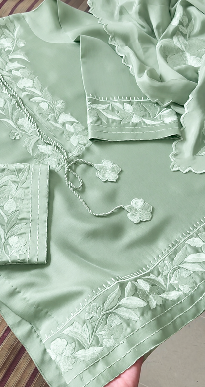 Atharva Heritage Pure Satin Silk Pastel Mint Farsi Salwar Set with Organza Dupatta AH18133191