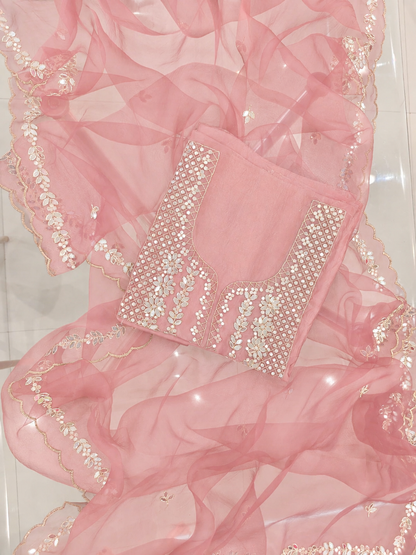 ATHARVA HERITAGE SHEER LUXURY HAND MIRROR EMB SUIT SHEER0027 Pink