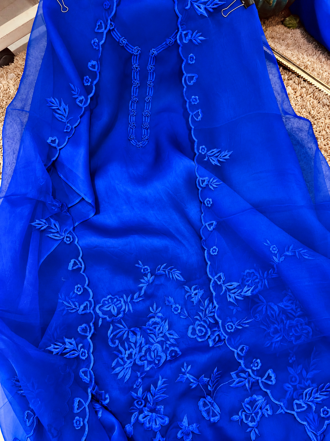 Atharva Heritage Enchanting Elegance: Pure Satin Silk Organza 80 Grams  Pakistani Suits Adorned Monochrome Embroidery AH1813673