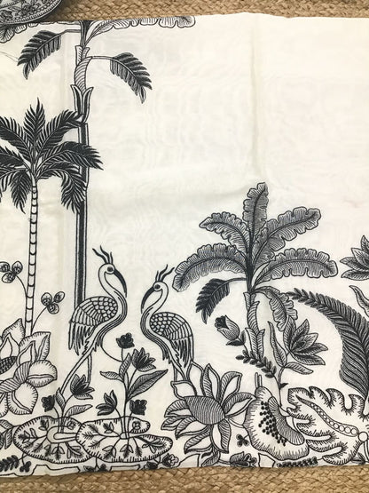 PURE MUL CHANDERI  kurta AND Dupatta PARSI GARA UNSTITCHED SUIT CH54237WB White And Black