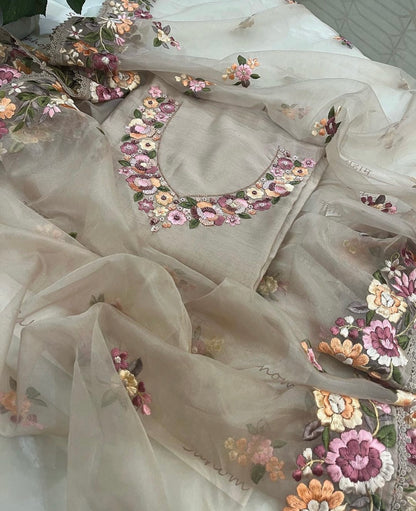 Atharva Heritage Unstitched Pakistani Suit , Pure Chanderi silk 70 Grams Kurta , Pure Silk Organza 35 Grams Dupatta CHO00678