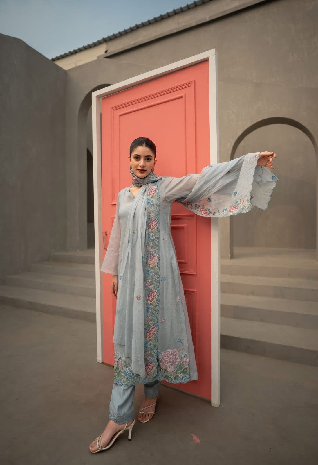 ATHARVA HERITAGE PURE MUL CHANDERI CROSS STITCHED SUIT MCH00815
