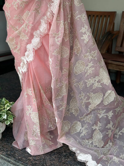 Atharva Heritage Sheer Luxury Pure Silk Organza Hand Applique With Pure Crush Tissue Saree SLHACT176