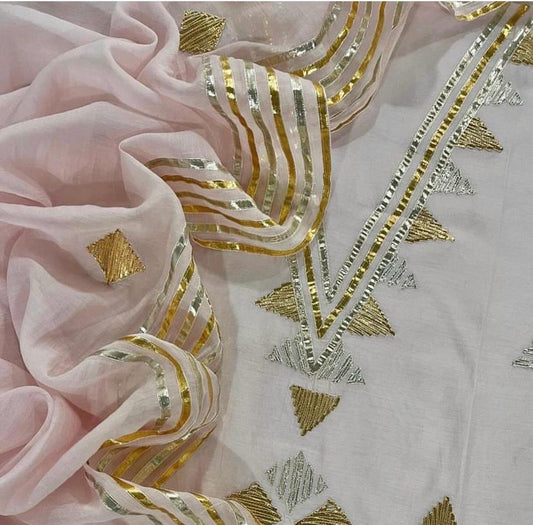 Atharva Hand Gota Embroidered Pure Mul Chanderi Hand woven  edits MC7001P Pink