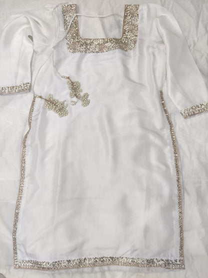 Atharva Heritage Pearl White Hand-Embroidered Raw Silk Pakistani Suit | Custom Stitched up to 9XL PRA001