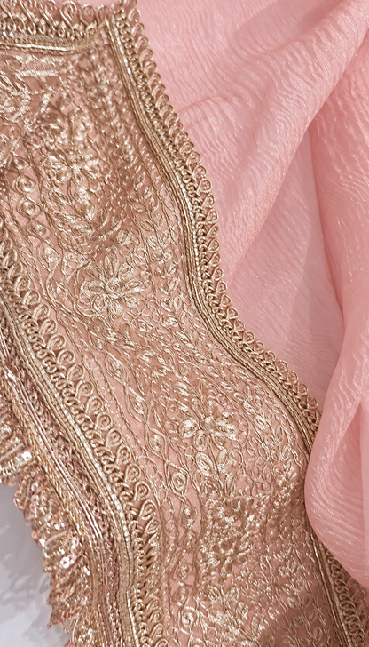 Atharva Heritage “Pure Crushed Tissue Silk Sari with Hand Pita Border & Kiran Lace – Pink