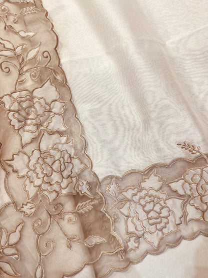 ATHARVA Hand Applique /Cutwork  Embroidery Salwar Kameez/pure Chanderi Silk Shirt & Dupatta/Santoon Bottom/Custom Stitch Unstitch/Plazo/Pant/ CUT8068 Ivory And Water Gold
