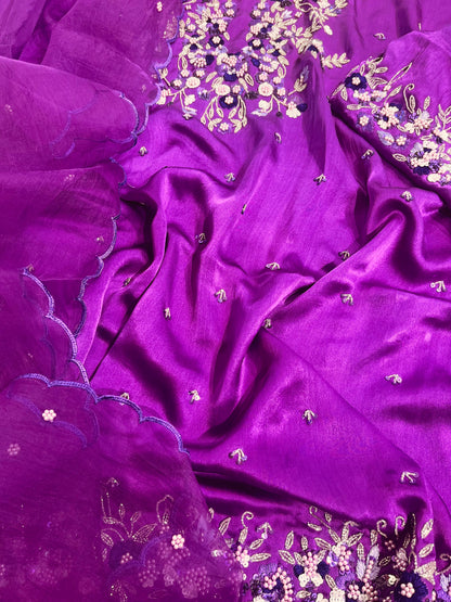 Atharva Heritage Premium Hand-Embroidered Farshi Salwar Suit in Pure Satin Silk PSSF147