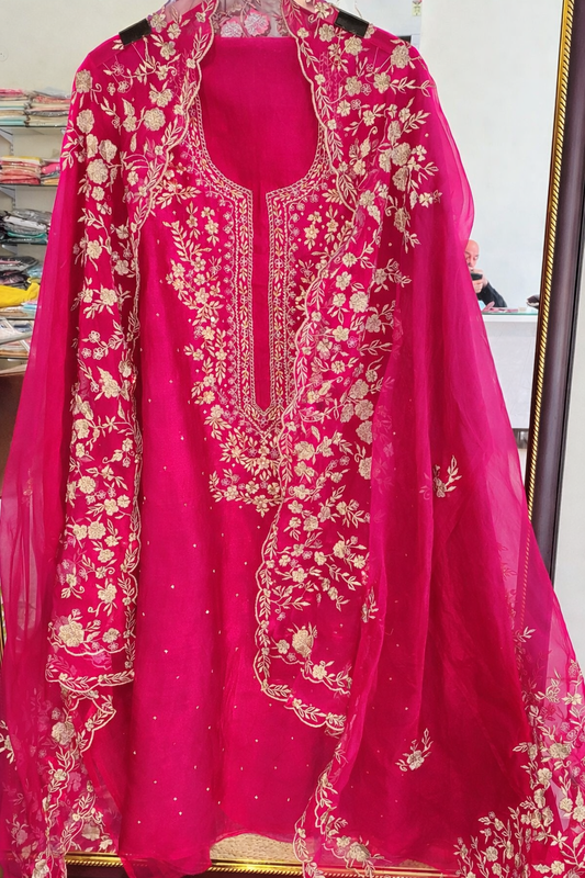 Atharva heritage Exquisite Hand Zardozi Embroidered Pakistani Suit on Pure Silk Organza SLP0010