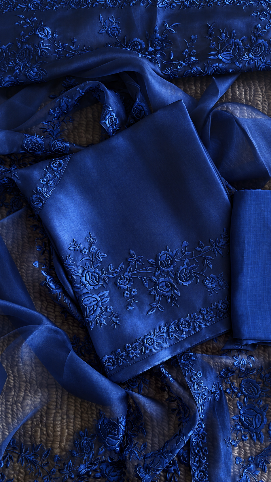 Atharva Heritage Pure Silk Organza Parsi Thread Monochrome Embroidery Front And Back  Suit SOP543
