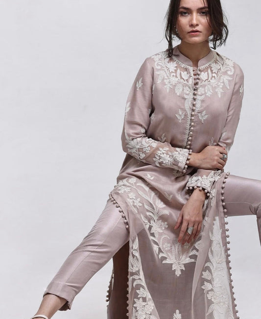 Atharva Heritage Designer Pakistani Corset Set in Pure Silk Organza with Water-Thread Embroidery SCS431